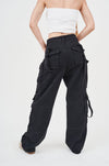 Stylish women's black cargo pants with multiple pockets