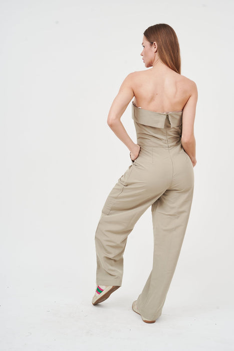 Sleek Beige Strapless Jumpsuit - Effortless Style for All-Day Comfort