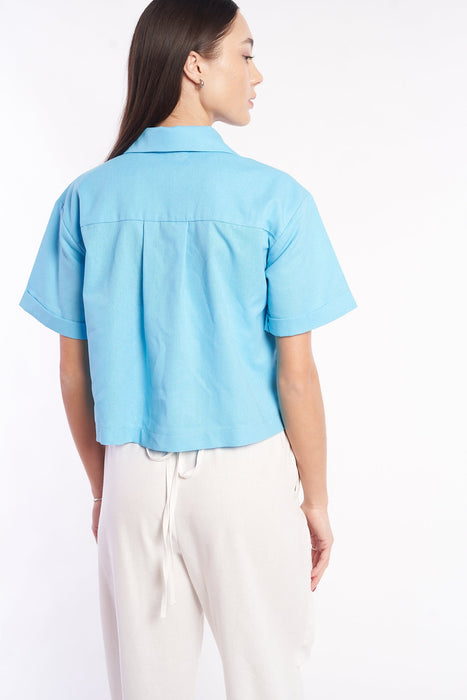 Breezy Linen Casual Top for Women - Light Blue Everyday Blouse