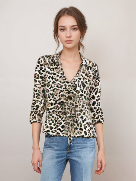 Elegant Leopard Print Puff Sleeve Blouse for Chic Style - H ApparelM1065SD - 1