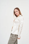 Elegant Long-Sleeve Satin Blouse by H Apparel: Classic white satin top with feminine silhouette and tailored design, perfect for modern, versatile style.