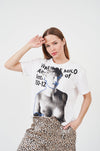 Stylish graphic text oversized tee with artistic portrait design by H Apparel