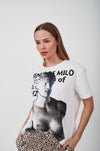 Stylish graphic text oversized tee by H Apparel, featuring an abstract portrait design and bold typography in a white top.