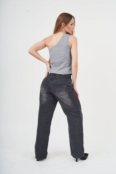 Stylish Gray Lace-Up Women's Cargo Pants by H Apparel - Modern denim design with lace-up details, functional pockets, and a sleek fit.