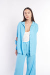 Stylish Oversized Linen Shirt in Vibrant Aqua Hue