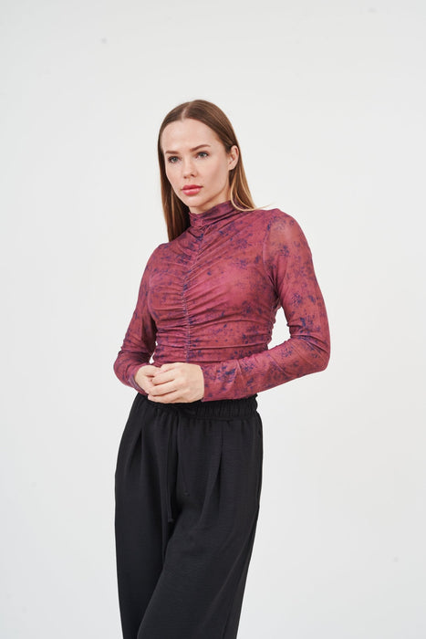 Elegant Burgundy Floral Embroidered Blouse - Stylish, intricate design for modern fashion.