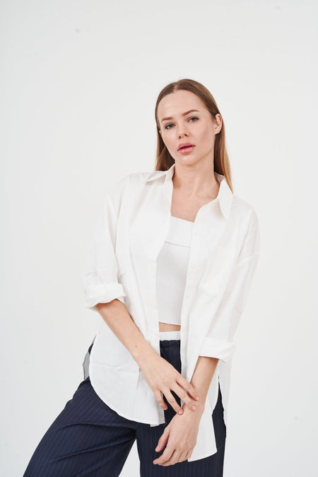 Stylish White Button-Up Blouse for Sophisticated Look