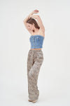 Chic Cheetah Print Palazzo Pants by H Apparel - Stylish denim top and animal print wide-leg trousers