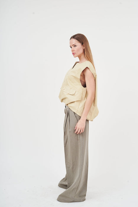 Wide-Leg Linen Blend Trousers with Tie Waist - Stylish and versatile bottoms in a natural linen blend with a relaxed silhouette and adjustable tie waist.